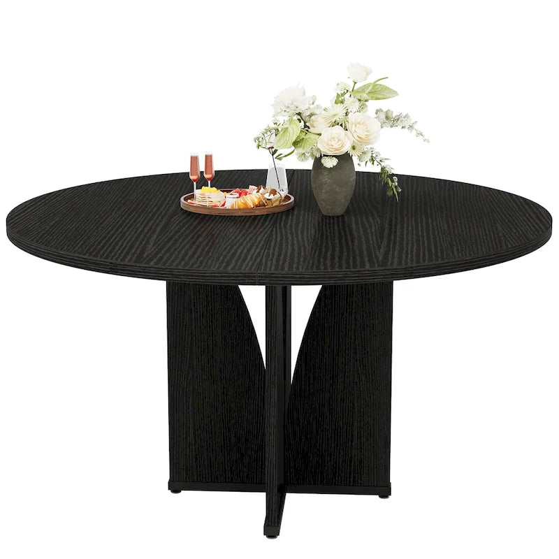 Brown Round Pedestal Dining Table, Seats 4, 39.37"