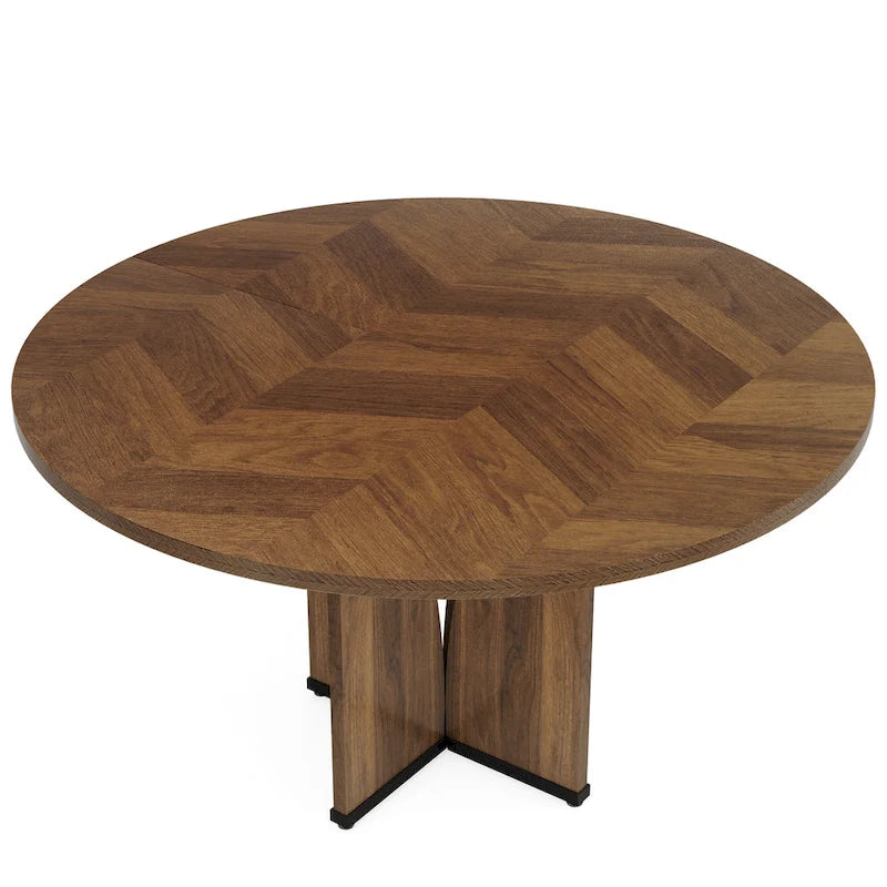 Brown Round Pedestal Dining Table, Seats 4, 39.37"