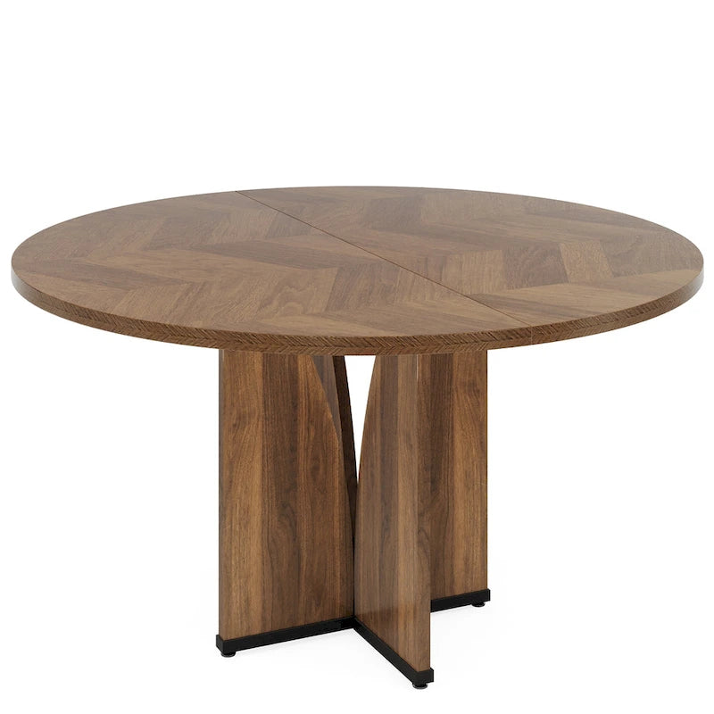 Brown Round Pedestal Dining Table, Seats 4, 39.37"