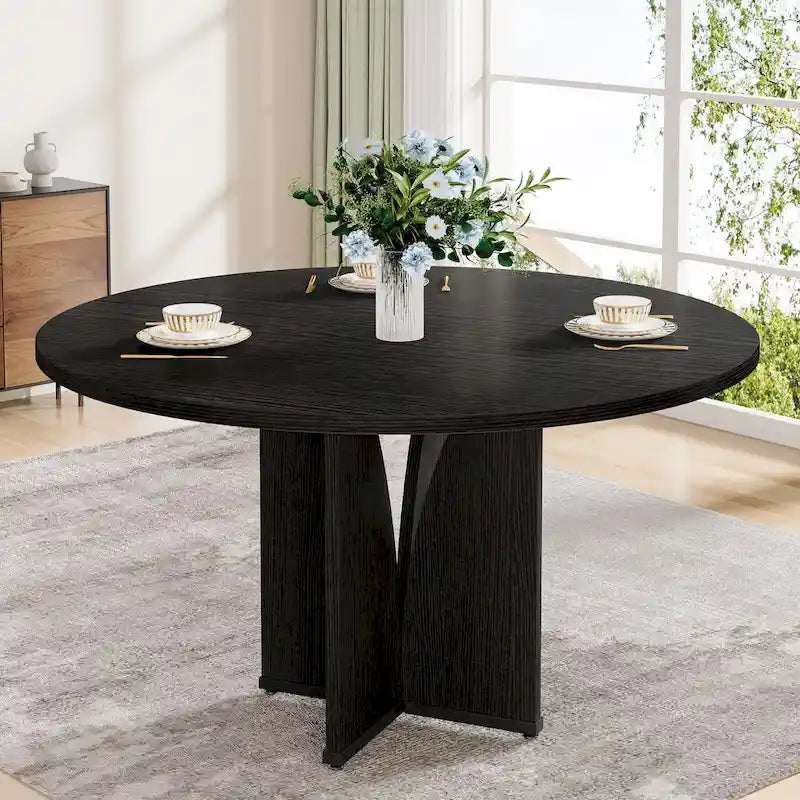 Brown Round Pedestal Dining Table, Seats 4, 39.37"
