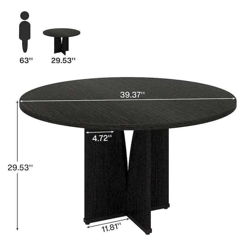 Brown Round Pedestal Dining Table, Seats 4, 39.37"