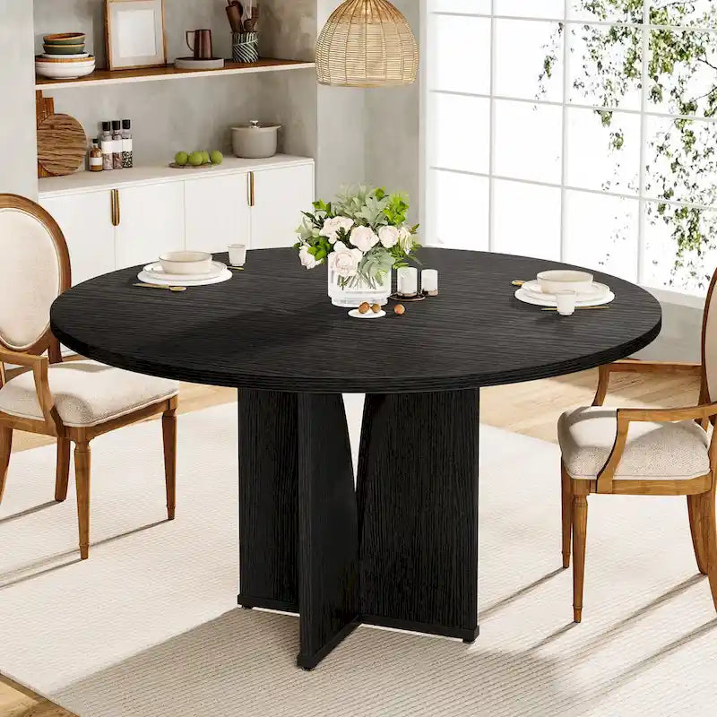 Brown Round Pedestal Dining Table, Seats 4, 39.37"