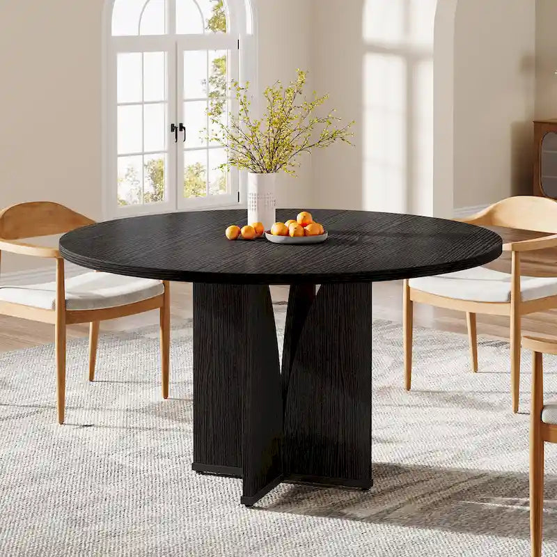 Brown Round Pedestal Dining Table, Seats 4, 39.37"