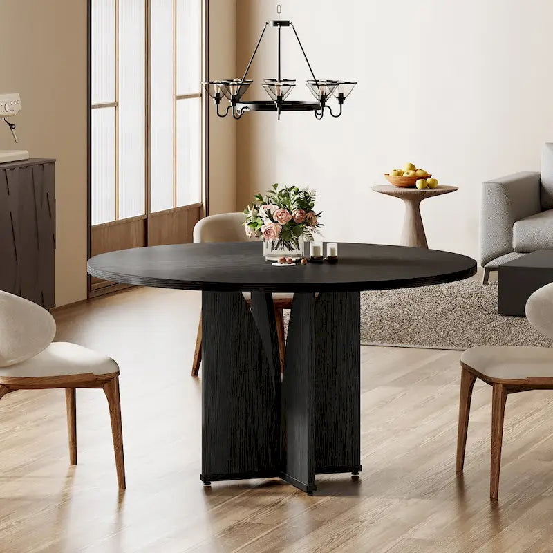 Brown Round Pedestal Dining Table, Seats 4, 39.37"