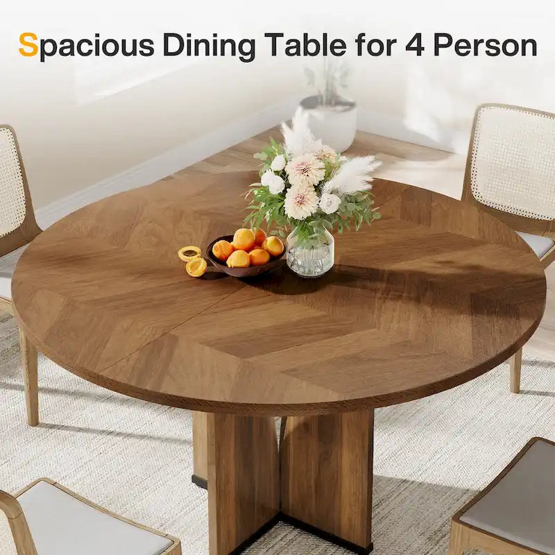 Brown Round Pedestal Dining Table, Seats 4, 39.37"
