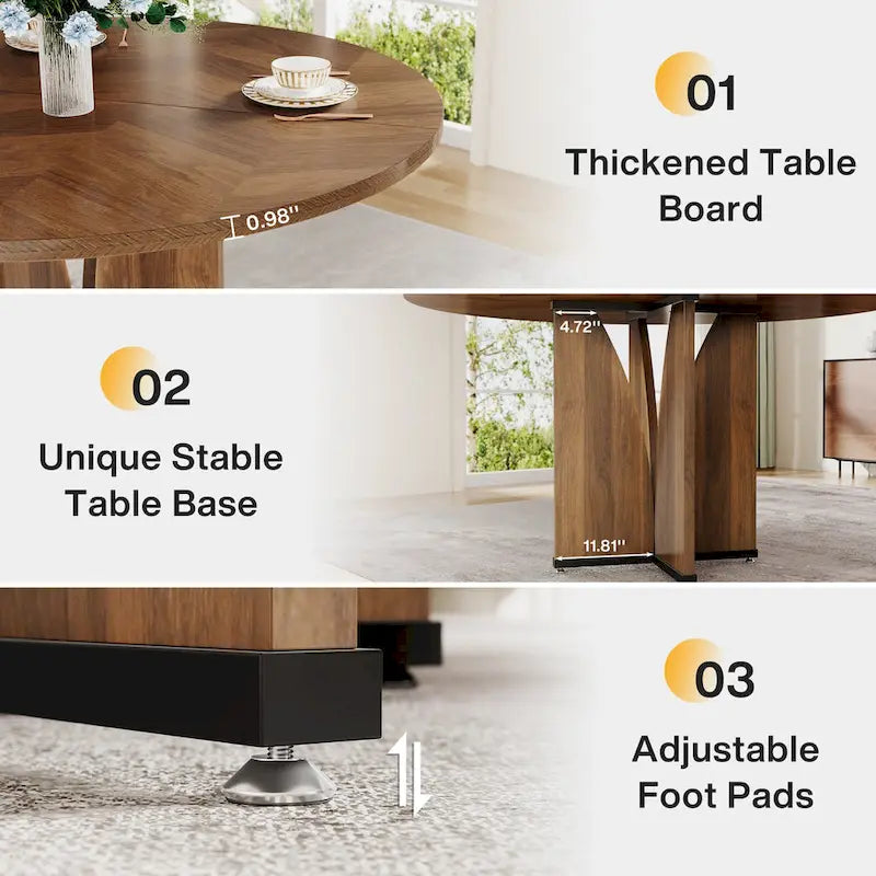Brown Round Pedestal Dining Table, Seats 4, 39.37"