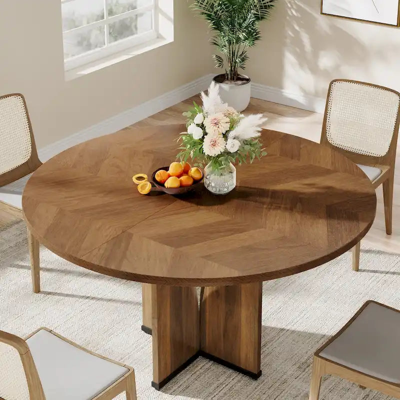 Brown Round Pedestal Dining Table, Seats 4, 39.37"