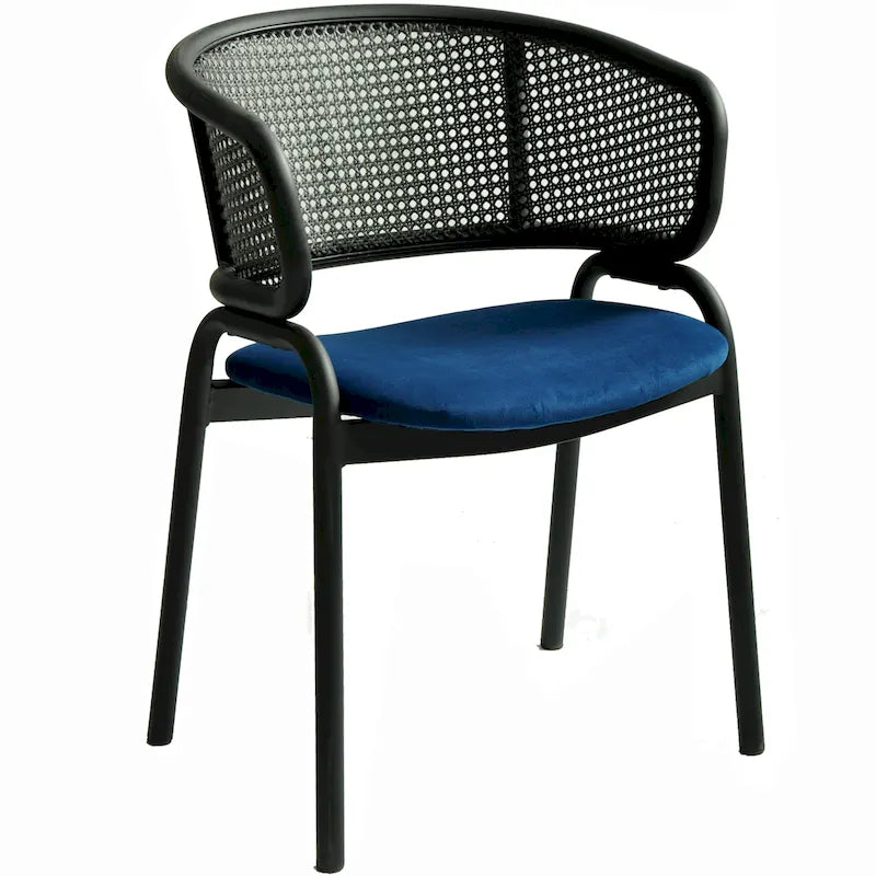 Grey / Beige / Navy Blue / Black Upholstered Dining Chair, Rattan Back with Iron Legs