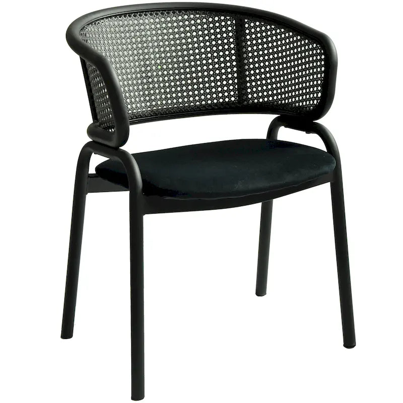 Grey / Beige / Navy Blue / Black Upholstered Dining Chair, Rattan Back with Iron Legs