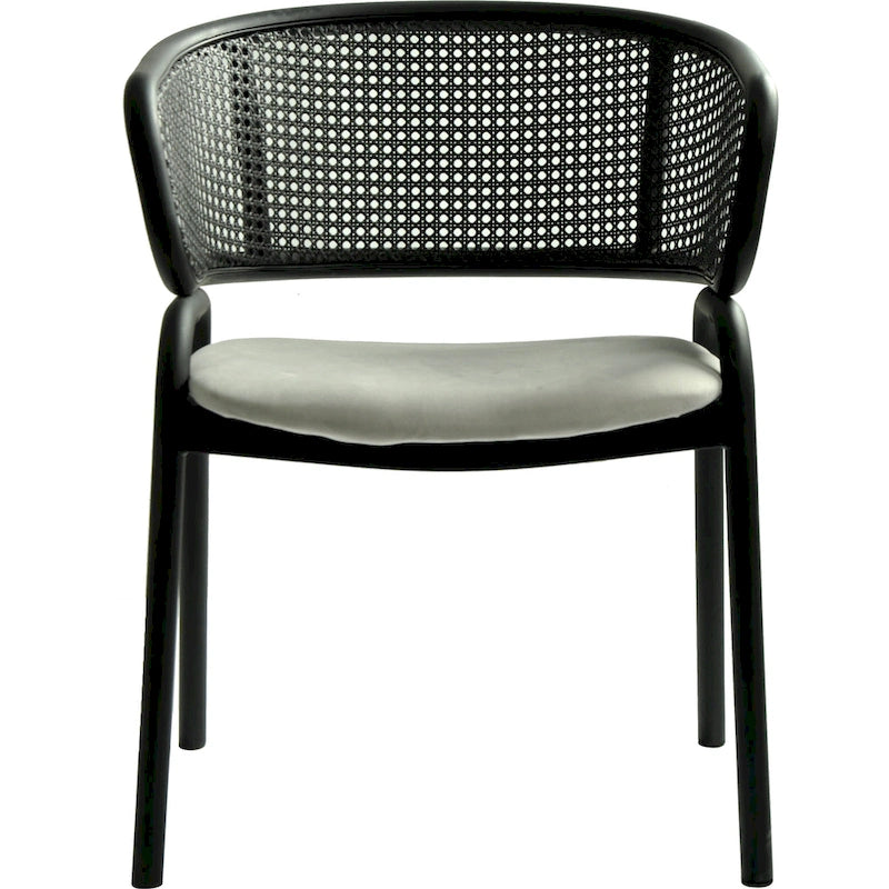 Grey / Beige / Navy Blue / Black Upholstered Dining Chair, Rattan Back with Iron Legs