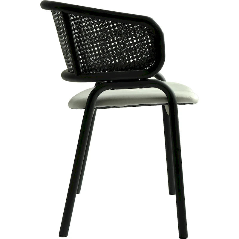 Grey / Beige / Navy Blue / Black Upholstered Dining Chair, Rattan Back with Iron Legs