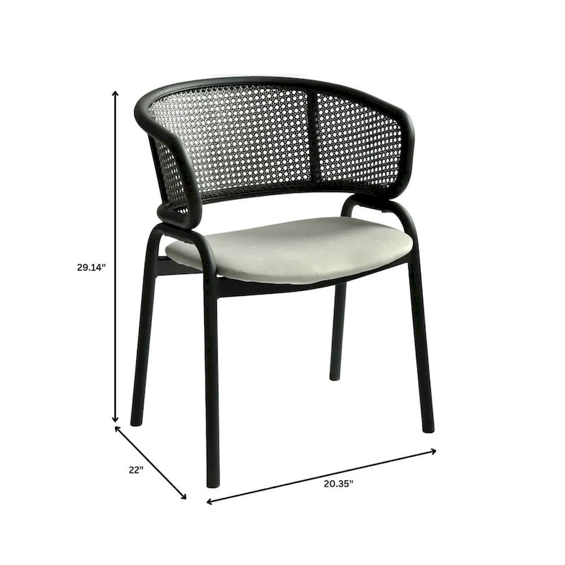 Grey / Beige / Navy Blue / Black Upholstered Dining Chair, Rattan Back with Iron Legs
