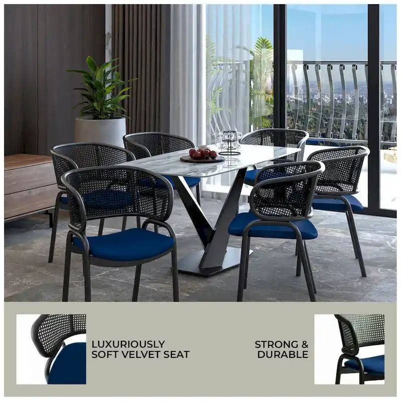 Grey / Beige / Navy Blue / Black Upholstered Dining Chair, Rattan Back with Iron Legs
