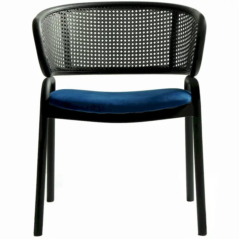 Grey / Beige / Navy Blue / Black Upholstered Dining Chair, Rattan Back with Iron Legs