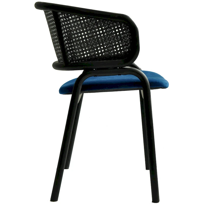 Grey / Beige / Navy Blue / Black Upholstered Dining Chair, Rattan Back with Iron Legs