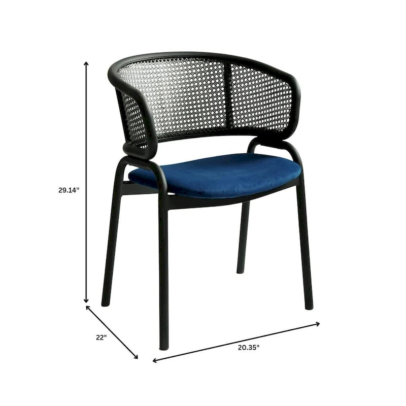 Grey / Beige / Navy Blue / Black Upholstered Dining Chair, Rattan Back with Iron Legs