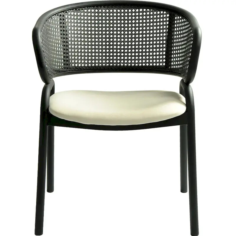 Grey / Beige / Navy Blue / Black Upholstered Dining Chair, Rattan Back with Iron Legs
