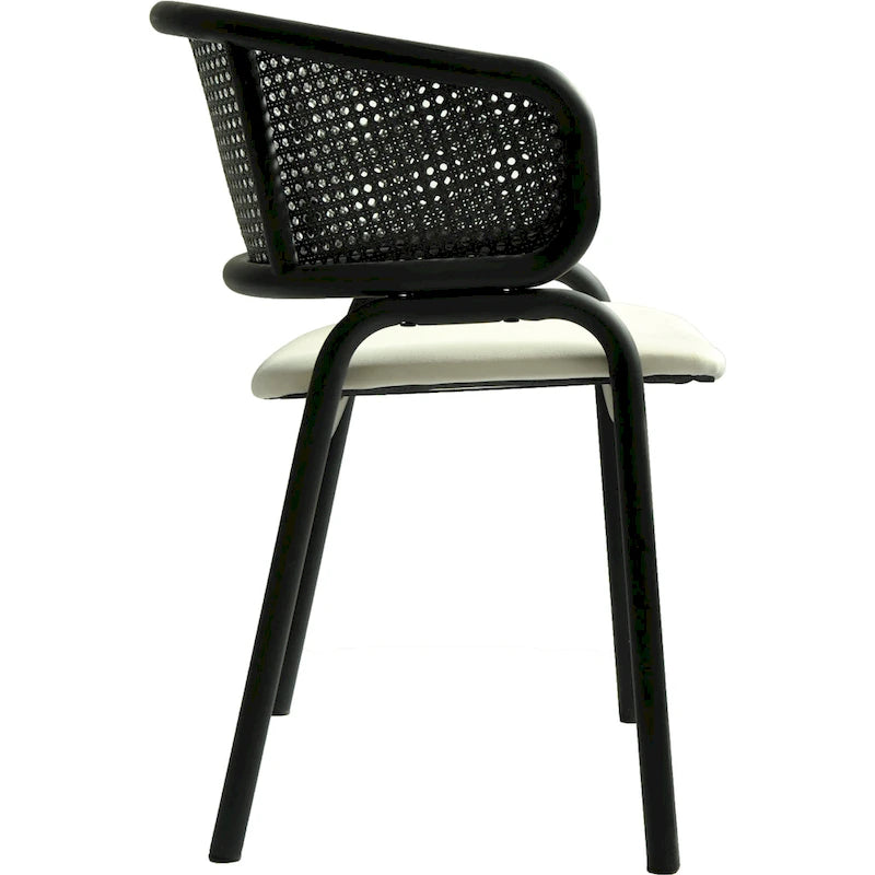Grey / Beige / Navy Blue / Black Upholstered Dining Chair, Rattan Back with Iron Legs