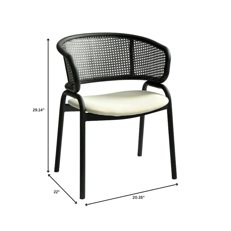 Grey / Beige / Navy Blue / Black Upholstered Dining Chair, Rattan Back with Iron Legs