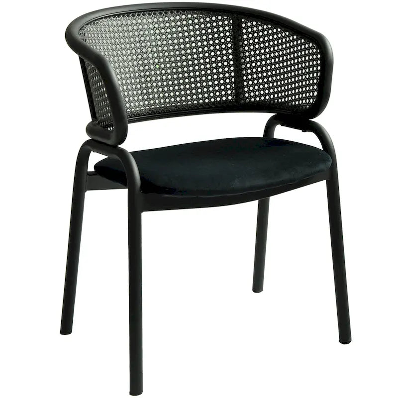 Grey / Beige / Navy Blue / Black Upholstered Dining Chair, Rattan Back with Iron Legs