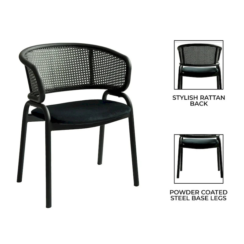 Grey / Beige / Navy Blue / Black Upholstered Dining Chair, Rattan Back with Iron Legs