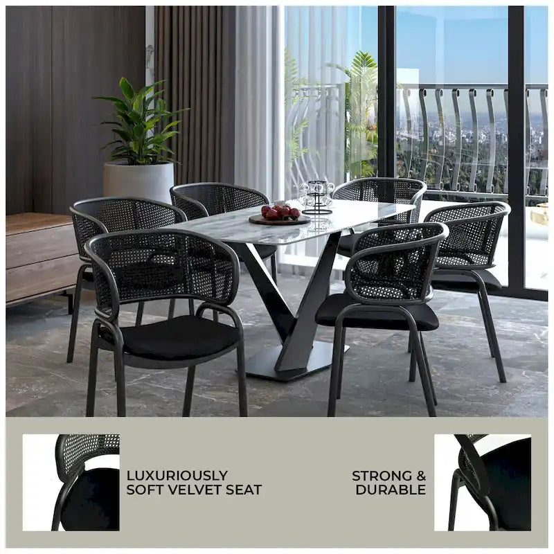 Grey / Beige / Navy Blue / Black Upholstered Dining Chair, Rattan Back with Iron Legs