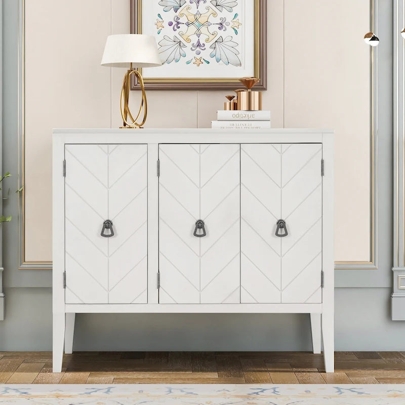White / Brown / Blue / Grey 3-Door Vintage Sideboard Cabinet
