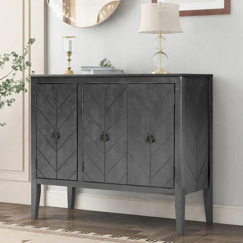 White / Brown / Blue / Grey 3-Door Vintage Sideboard Cabinet