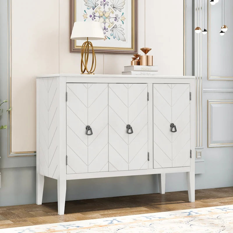 White / Brown / Blue / Grey 3-Door Vintage Sideboard Cabinet