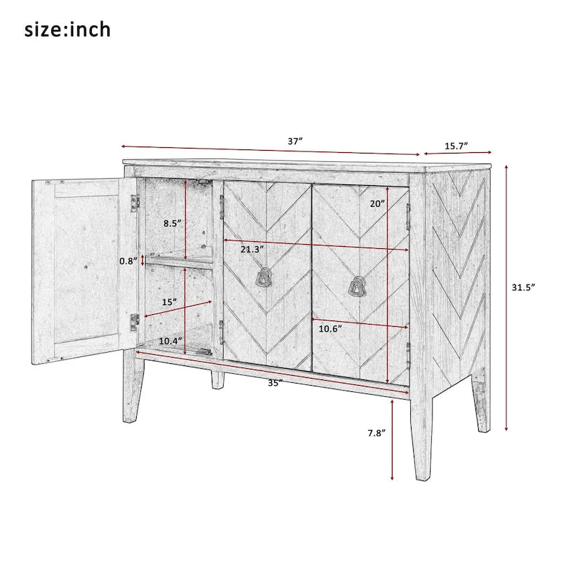 White / Brown / Blue / Grey 3-Door Vintage Sideboard Cabinet