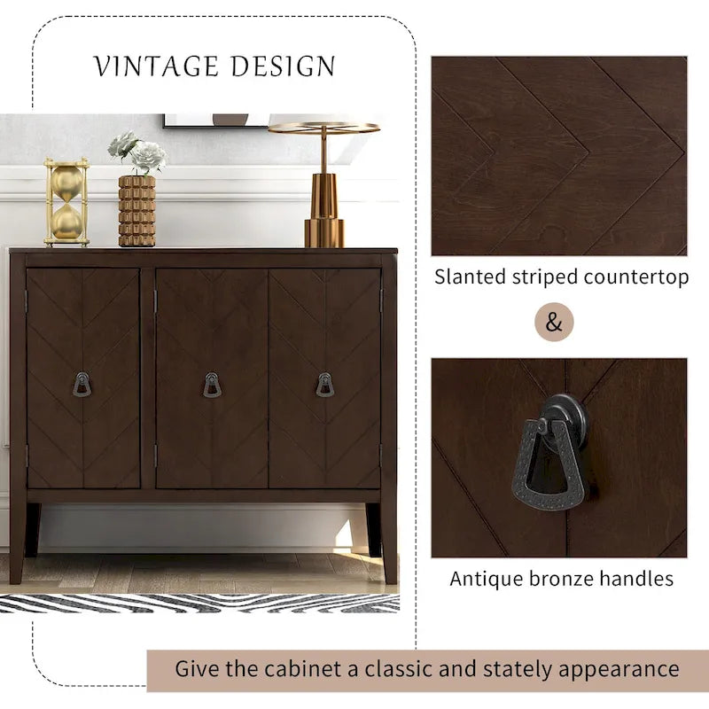 White / Brown / Blue / Grey 3-Door Vintage Sideboard Cabinet
