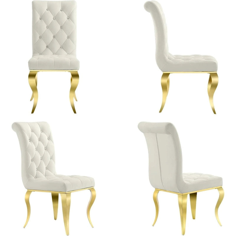 White Velvet Button-Tufted Dining Chair with Gold Legs, Set of 2/4/6
