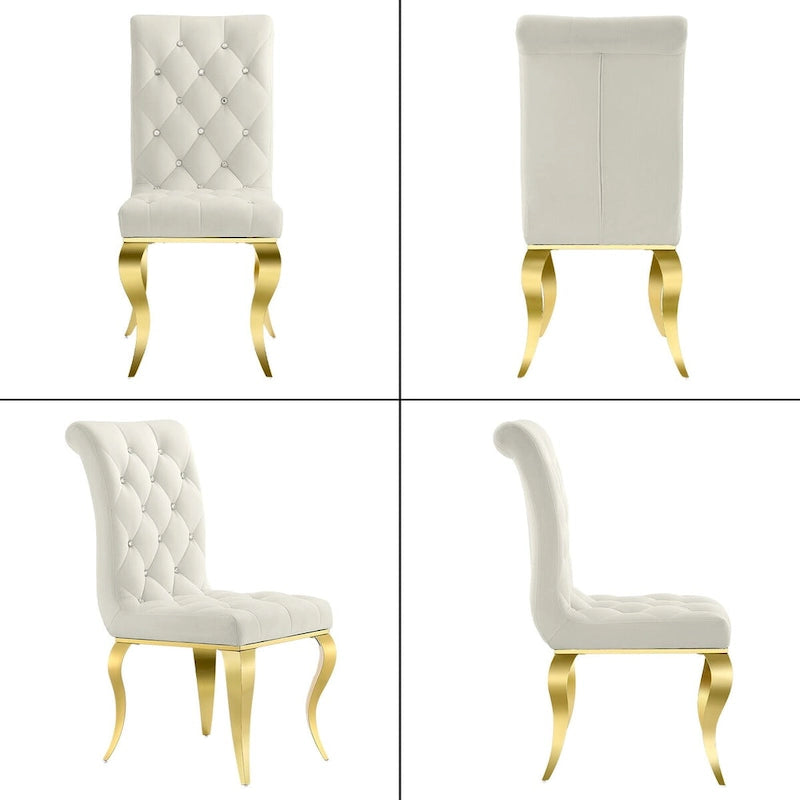 White Velvet Button-Tufted Dining Chair with Gold Legs, Set of 2/4/6