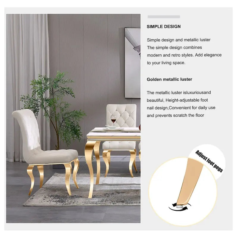 White Velvet Button-Tufted Dining Chair with Gold Legs, Set of 2/4/6