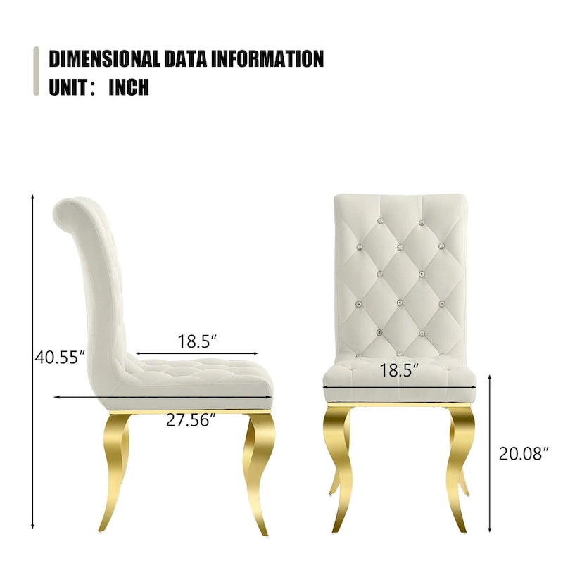 White Velvet Button-Tufted Dining Chair with Gold Legs, Set of 2/4/6