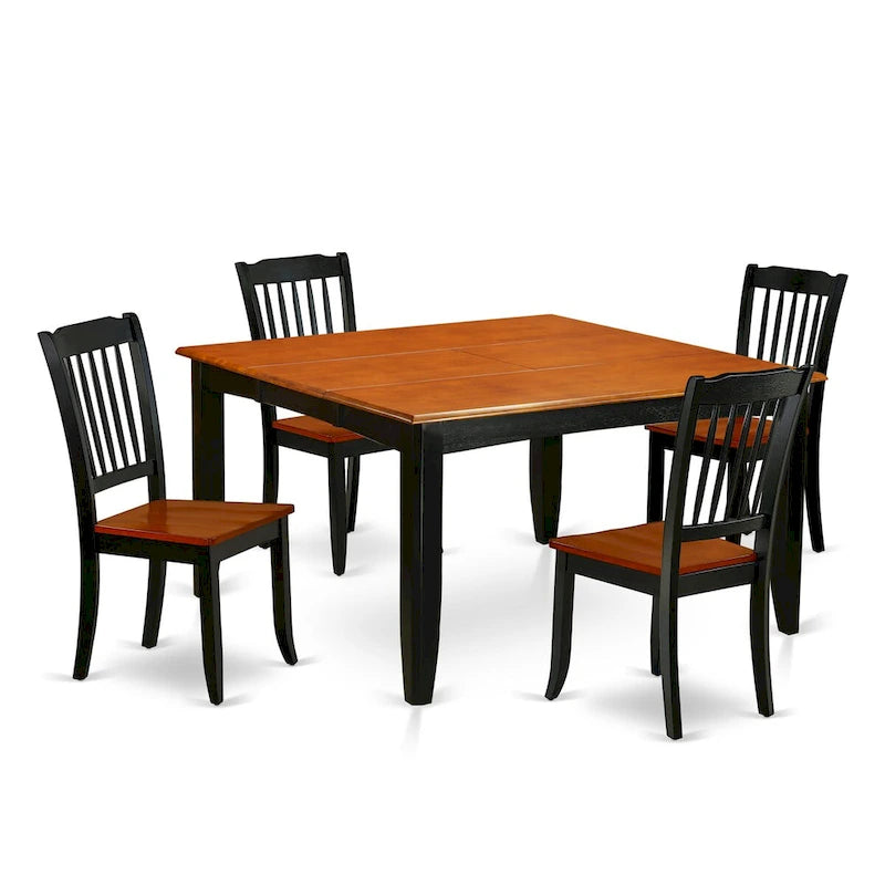 Black & Cherry Square Dining Table Set with Butterfly Leaf, 4/6/8 Persons