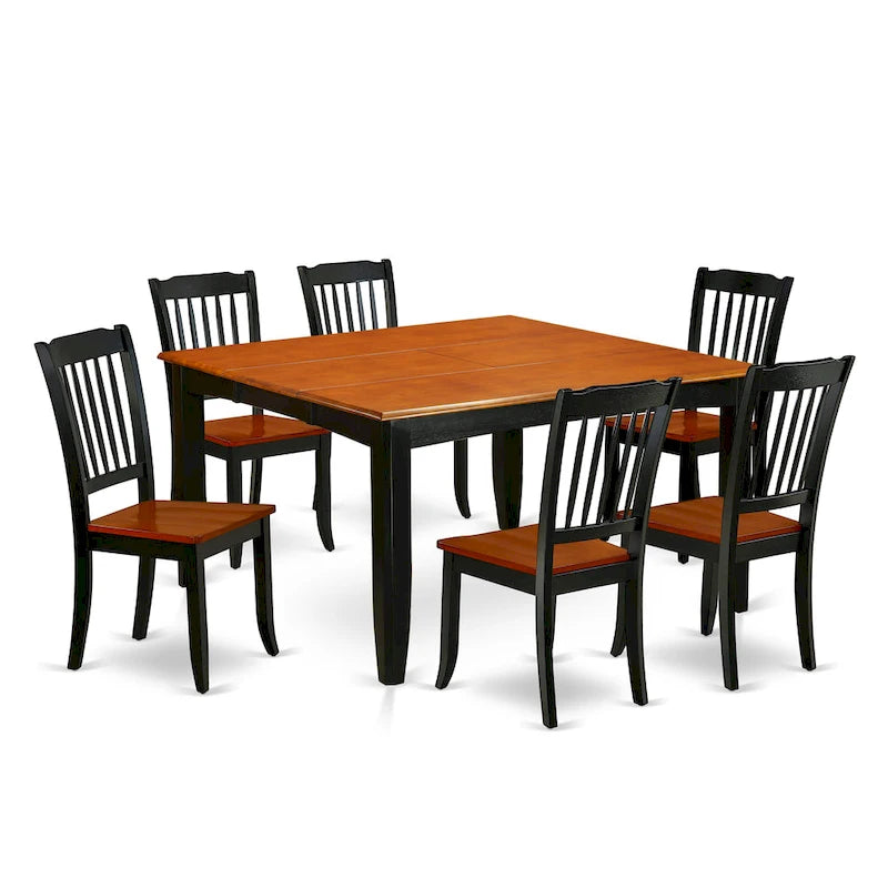 Black & Cherry Square Dining Table Set with Butterfly Leaf, 4/6/8 Persons