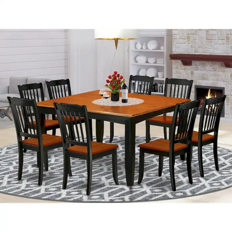 Black & Cherry Square Dining Table Set with Butterfly Leaf, 4/6/8 Persons