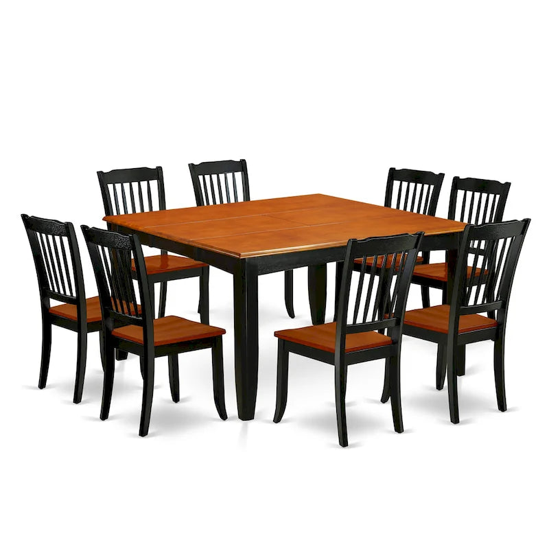 Black & Cherry Square Dining Table Set with Butterfly Leaf, 4/6/8 Persons