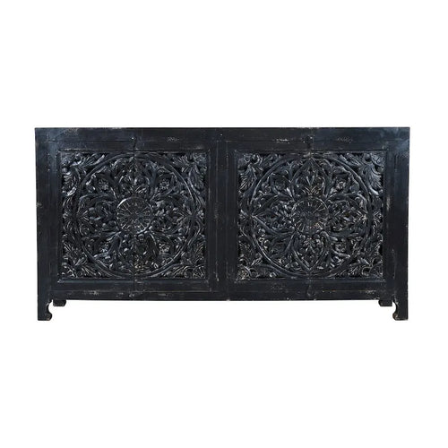 Black Handcarved 4-Door Sideboard Cabinet