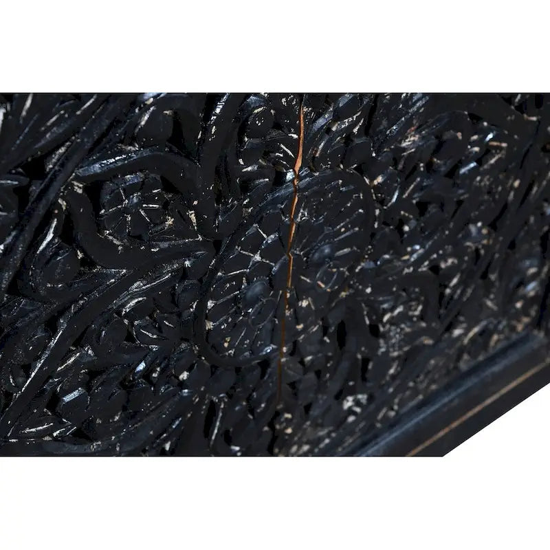 Black Handcarved 4-Door Sideboard Cabinet