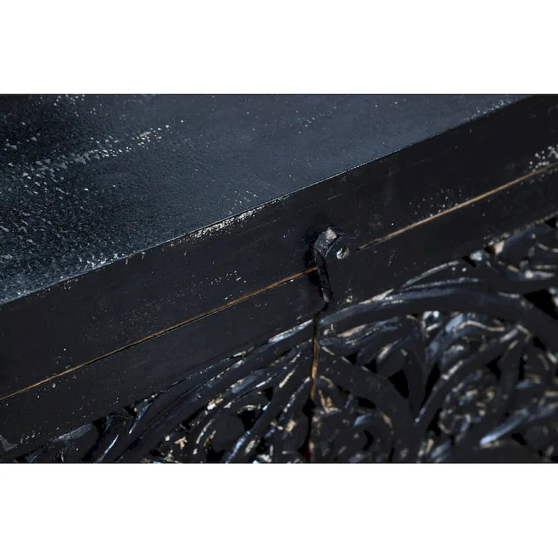 Black Handcarved 4-Door Sideboard Cabinet