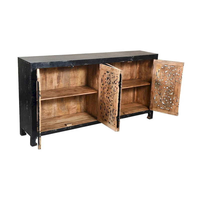 Black Handcarved 4-Door Sideboard Cabinet