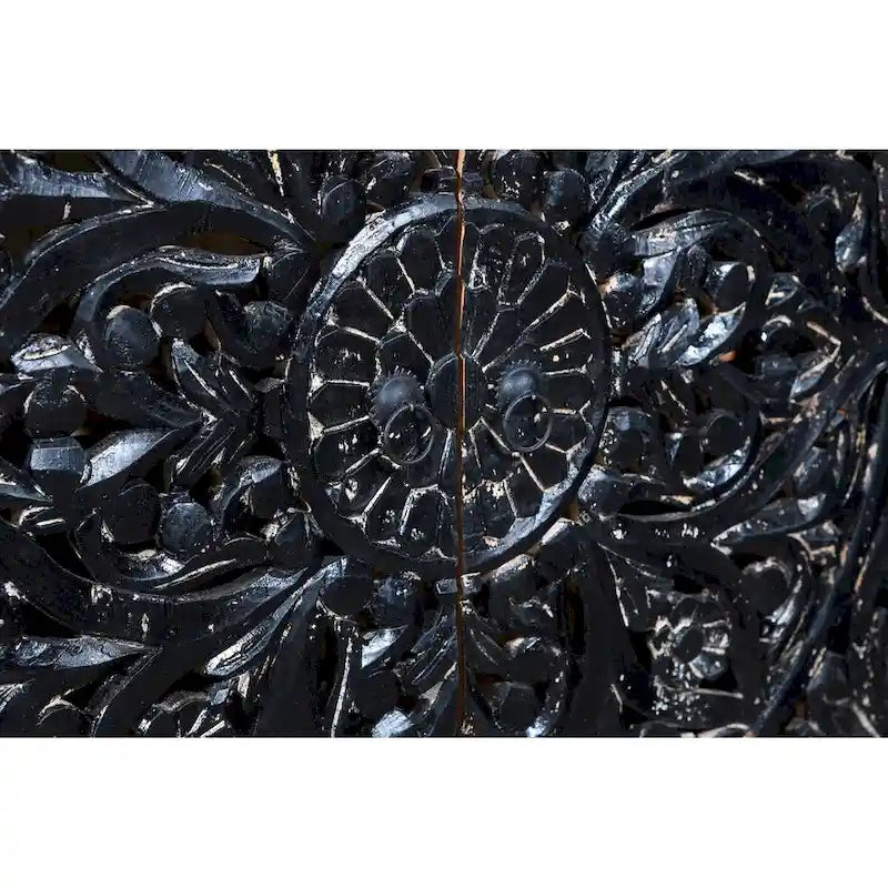 Black Handcarved 4-Door Sideboard Cabinet