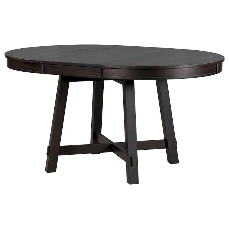 Espresso / Natural Round Extendable Dining Table, X-Base Farmhouse Style
