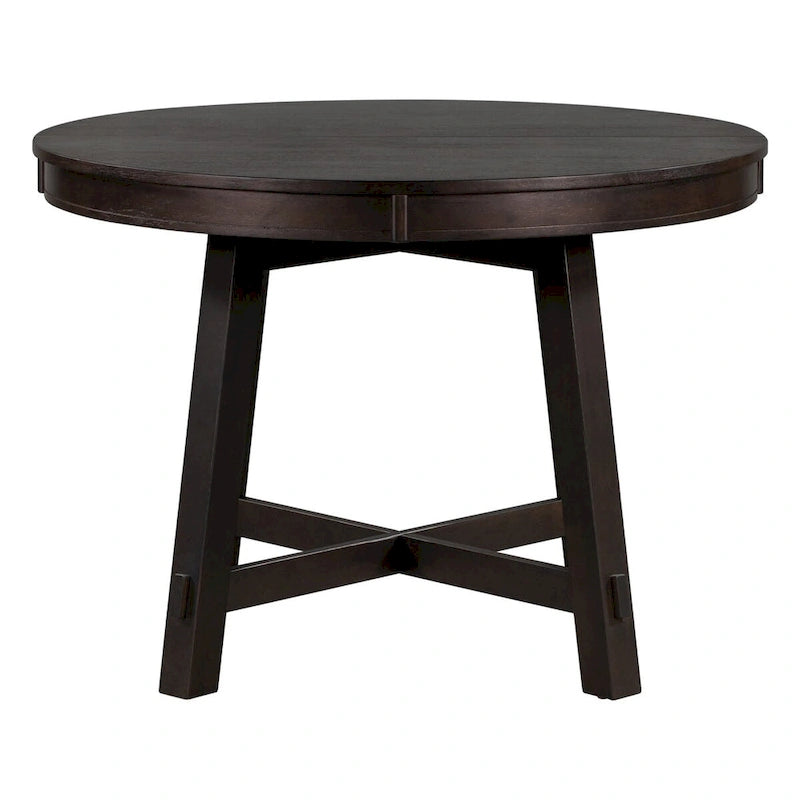 Espresso / Natural Round Extendable Dining Table, X-Base Farmhouse Style