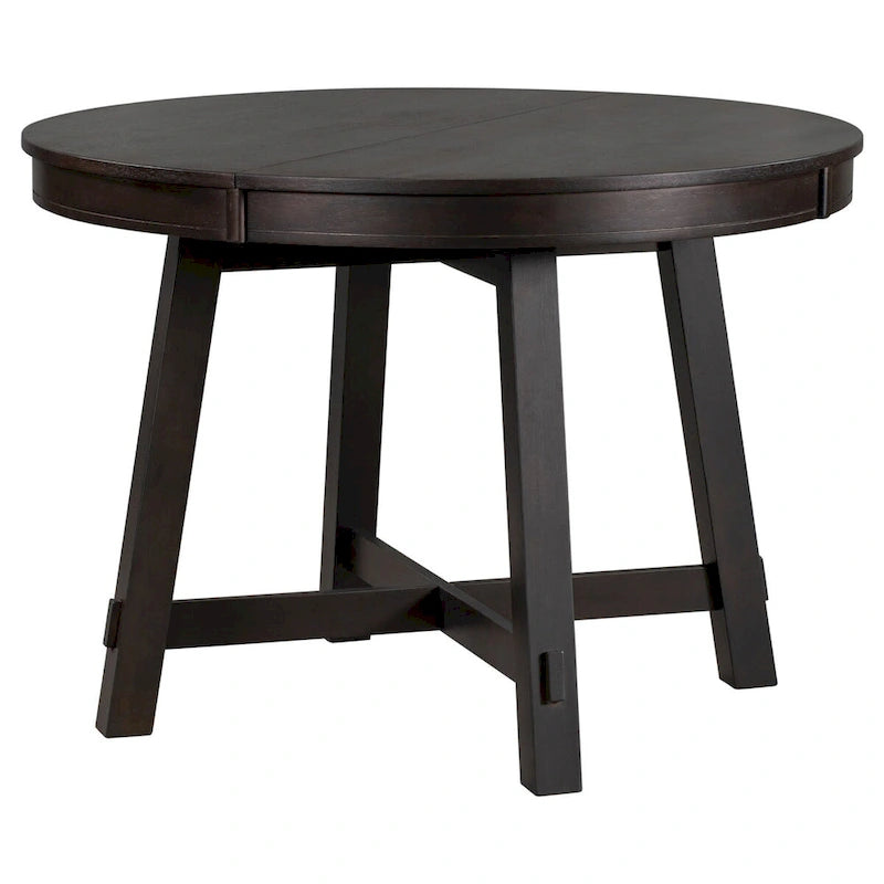 Espresso / Natural Round Extendable Dining Table, X-Base Farmhouse Style