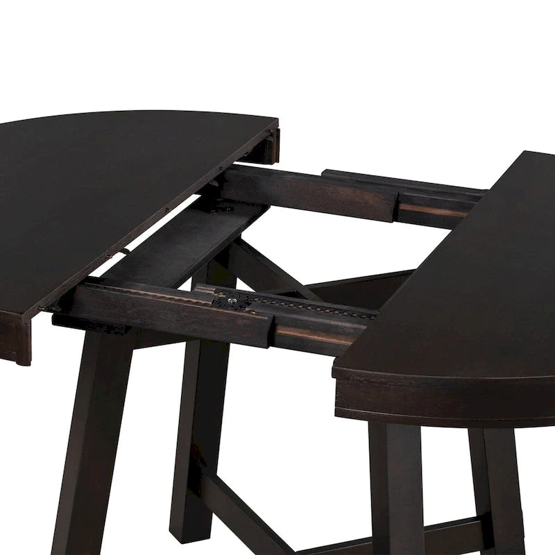 Espresso / Natural Round Extendable Dining Table, X-Base Farmhouse Style