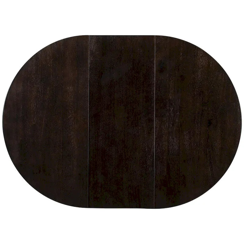 Espresso / Natural Round Extendable Dining Table, X-Base Farmhouse Style