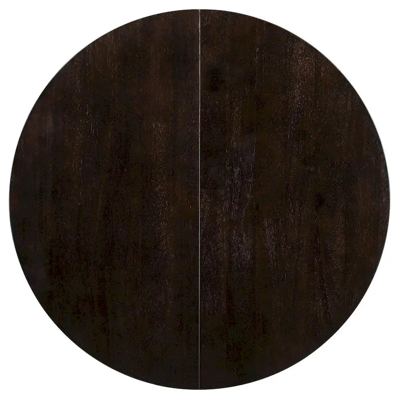 Espresso / Natural Round Extendable Dining Table, X-Base Farmhouse Style
